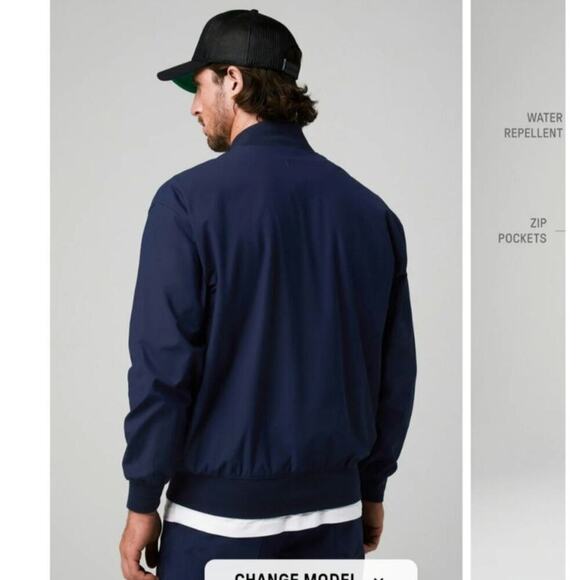 Fabletics Mens The Don Everyday Bomber Size Small Navy Lined Rain Resistant - Picture 3 of 10